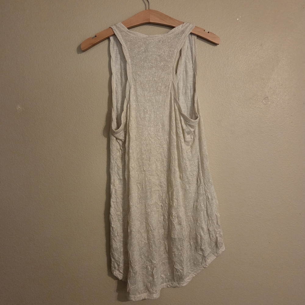 FREE PEOPLE Golden Metallic Sparkle Hi Lo Crinkle Textured Tank Top Women's XS - Picture 4 of 11